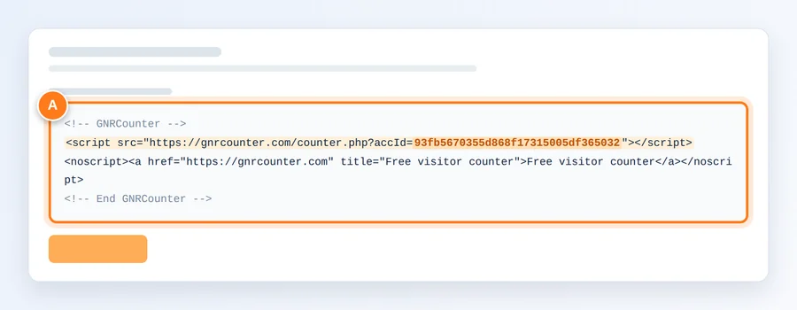 Caseta de cod evidențiată pe pagina de rezultat a contorului