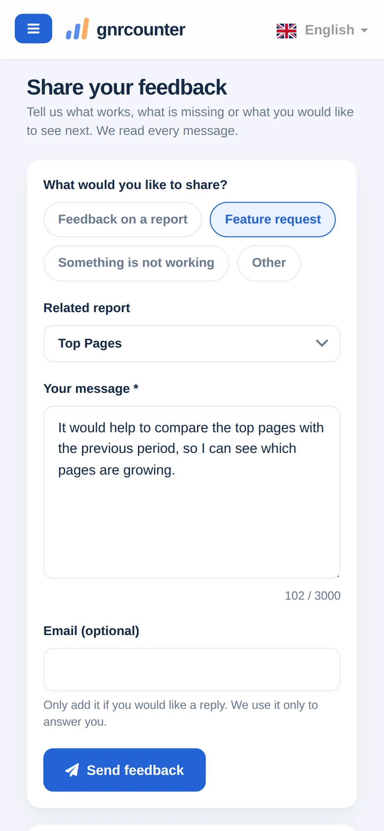 Formularul de feedback pe un telefon