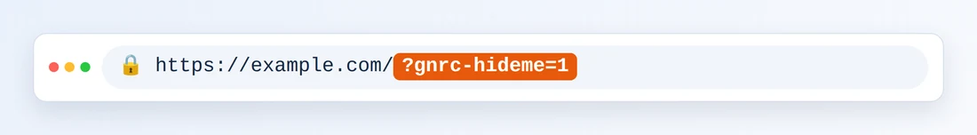 O bară de adrese de browser care arată https://example.com/ urmat de ?gnrc-hideme=1 evidențiat