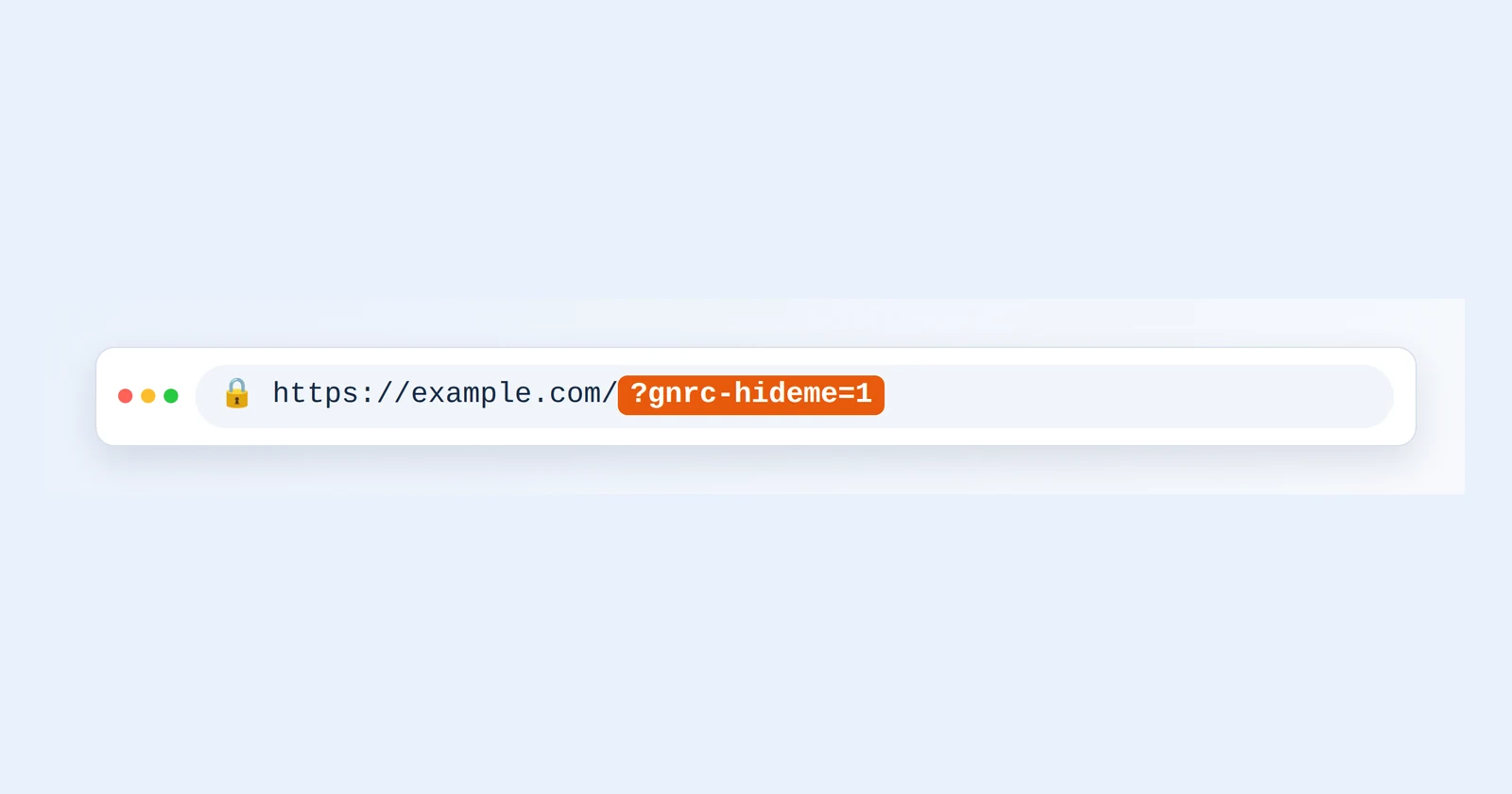 O bară de adrese de browser cu ?gnrc-hideme=1 adăugat la sfârșitul unei adrese web